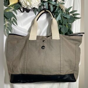 MARK & GRAHAM Canvas & Leather Tote in Taupe and Black